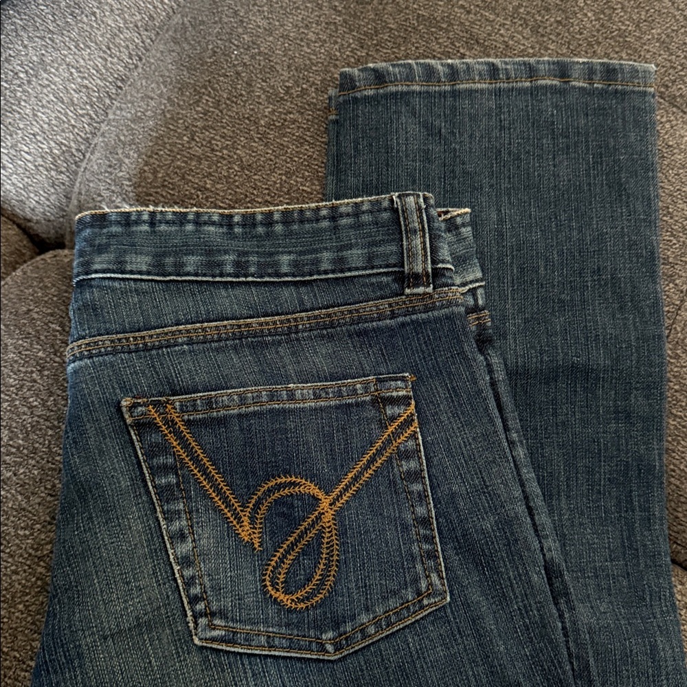 bebe Dark Blue Jeans with Gold Stitching